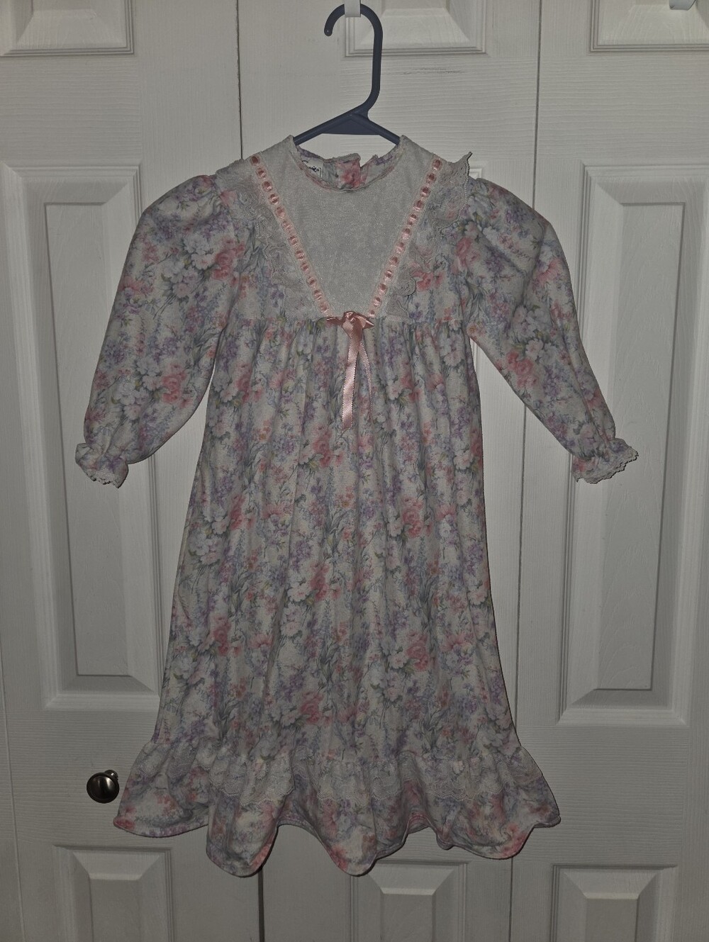 Vintage Girls Cassie Pink Floral Nightgown with Lace and Ribbon, Size 4